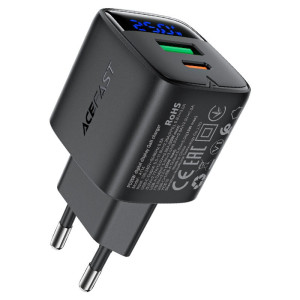 Incarcator de retea Acefast A114 PD25W GaN charger (USB-A+USB-C) with digital display [Black]