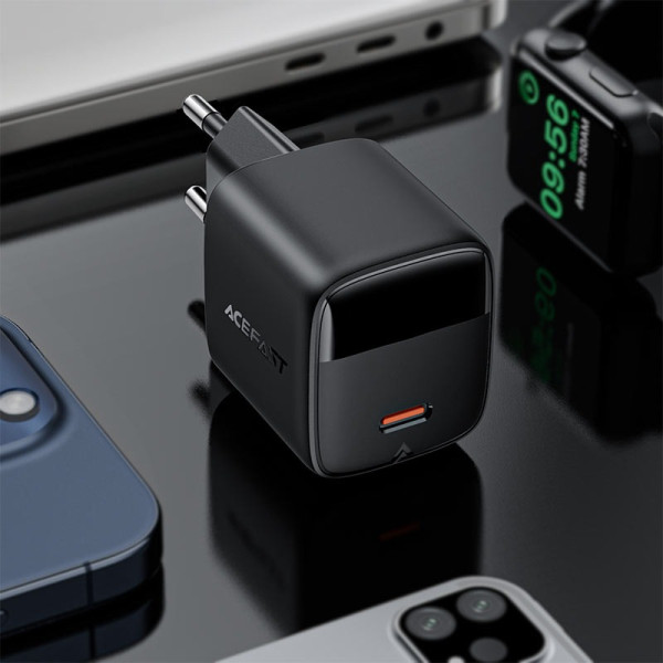 Incarcator de retea Acefast A115 PD30W GaN charger USB-C with digital display [Black]