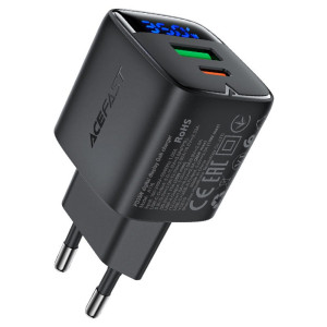 Incarcator de retea Acefast A116 PD35W GaN charger (USB-A+USB-C) with digital display [Black]