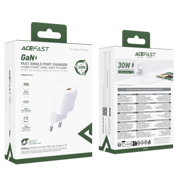 Зарядное устройство Acefast A118 PD30W mini GaN USB-C fast charger (EU) [White]