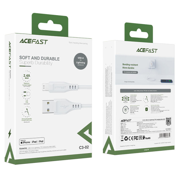 Cablu Acefast C3-02 USB-A to Lighting TPE charging data [White]