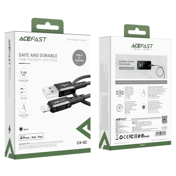 Cablu Acefast C4-02 USB-A to Lighting aluminum alloy [Black]