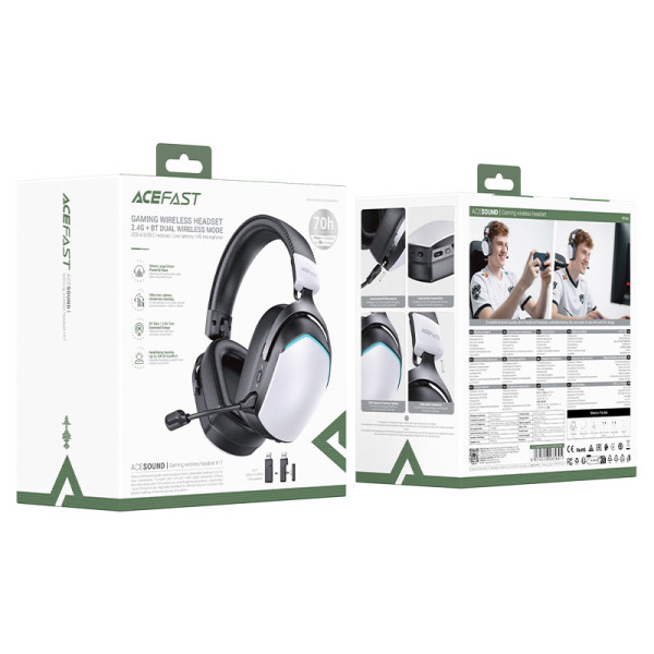 Casti Acefast H11 gaming wireless headset [White]