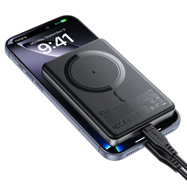 Power Bank Acefast M12 PD20W ultra-thin magnetic wireless charging power bank 10000mAh [Black]