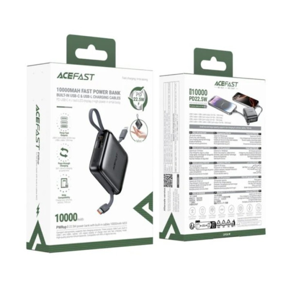 Power Bank Acefast M23 22.5W Power bank built-in dual Cables 10000mAh [Metal gray]