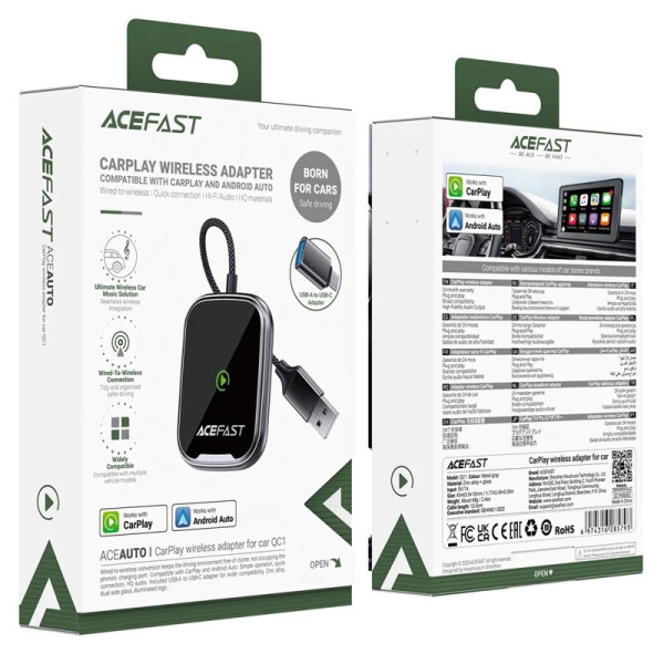Адаптер Acefast QC1 CarPlay wireless adapter for car [Metal grey]