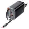Зарядное устройство Acefast A111 PD67W GaN charger(2*USB-C+USB-A) with retractable cable [Black]