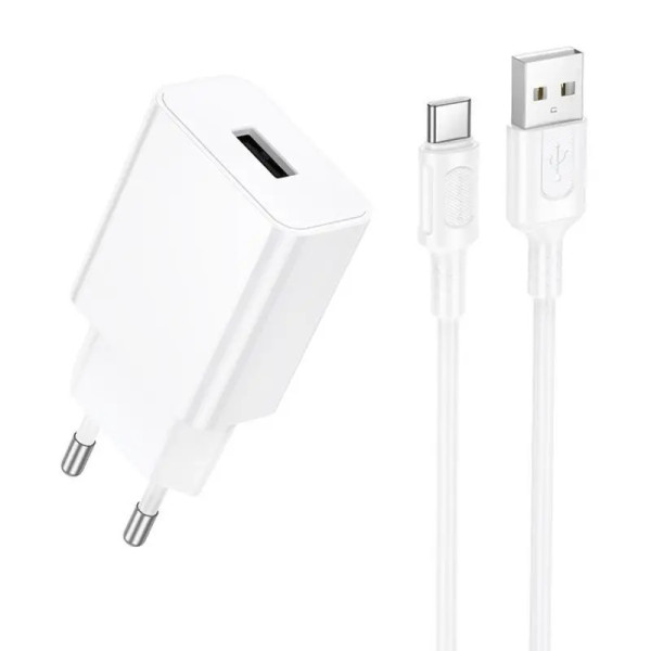 Incarcator de retea Borofone BA110A Lemi single port charger set(Type-C)(EU) [White]