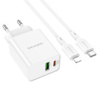 Incarcator de retea Borofone BA69A Resource + Cablu Type-C to Lighting(PD + QC3.)[White]