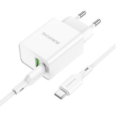 Incarcator de retea Borofone BA69A Resource + Cablu Type-C to Type-C(PD + QC3.)[White]
