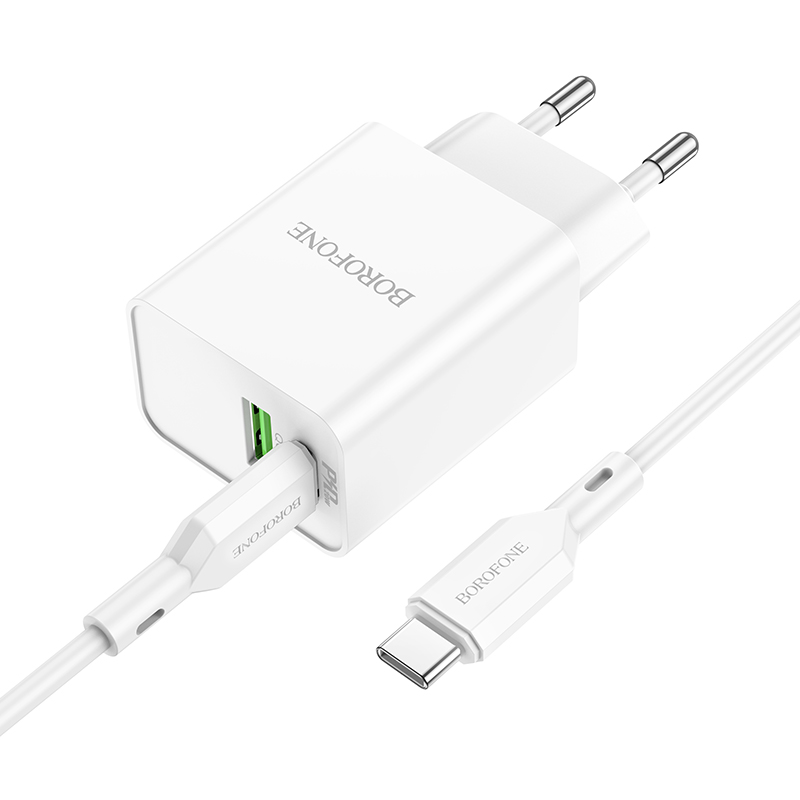 Incarcator de retea Borofone BA69A Resource + Cablu Type-C to Type-C(PD + QC3.)[White]