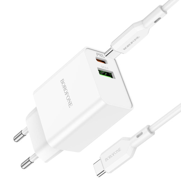 Incarcator de retea Borofone BA69A Resource + Cablu Type-C to Type-C(PD + QC3.)[White]