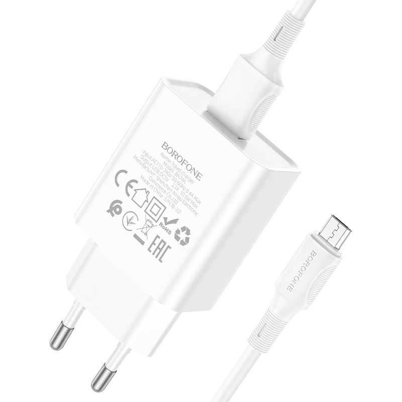 Incarcator de retea Borofone BA74A Aspirer + Cablu Micro (2.1 A) [White]
