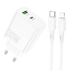 Incarcator de retea Borofone BA75A Powerful + Cablu USB-C to Lighting (PD30W + QC3.0) [White]