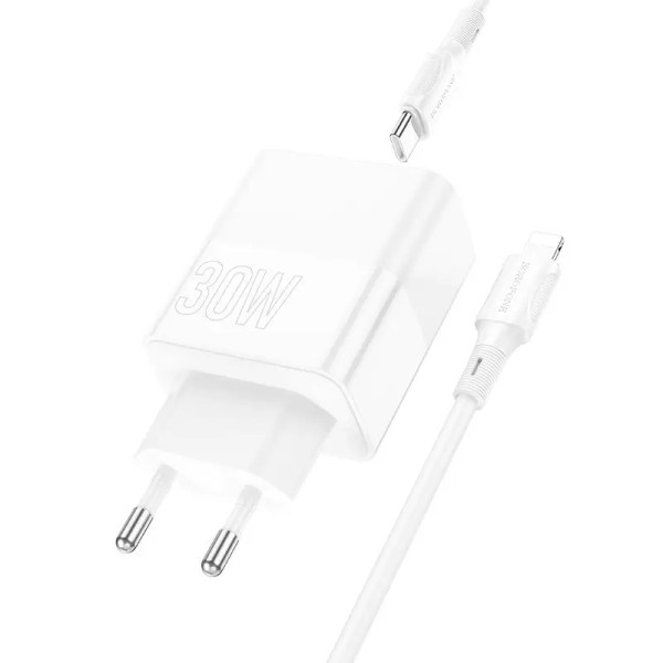 Incarcator de retea Borofone BA75A Powerful + Cablu USB-C to Lighting (PD30W + QC3.0) [White]