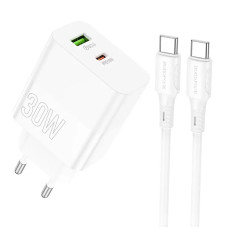 Incarcator de retea Borofone BA75A Powerful + Cablu USB-C to USB-C (PD30W + QC3.0) [White]