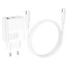 Incarcator de retea Borofone BA75A Powerful + Cablu USB-C to USB-C (PD30W + QC3.0) [White]