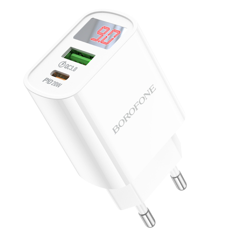 Incarcator de retea Borofone BA78A Golden digital display (PD20W+QC3.0) [White]