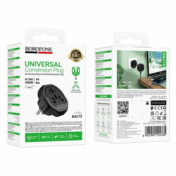 Сетевой Адаптер Borofone BAC15 Smart universal conversion plug(EU) [Black]