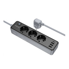 Удлинитель Borofone BAC8 Power 3-position socket (1C3A) (EU/GER) (L=3M) [Black]