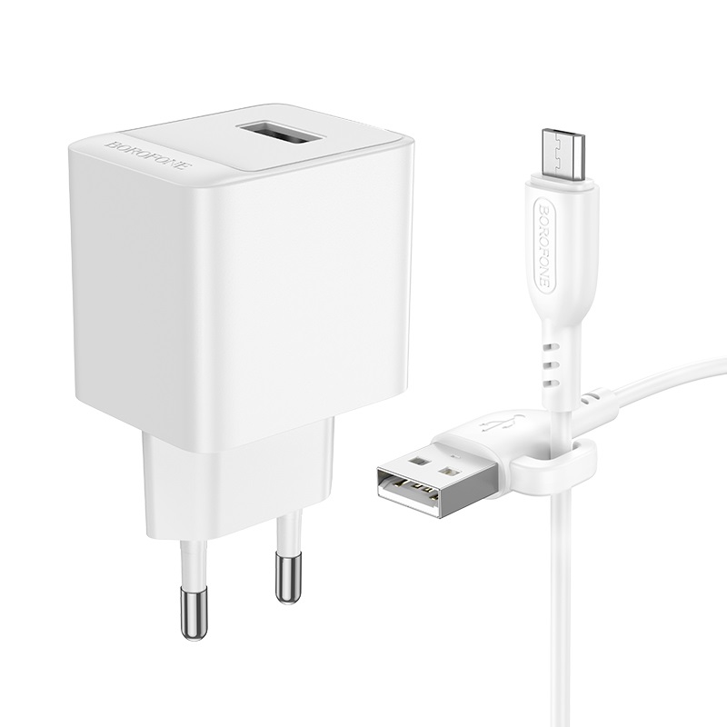 Incarcator de retea Borofone BAS11A Erudite + Cablu Micro [White]