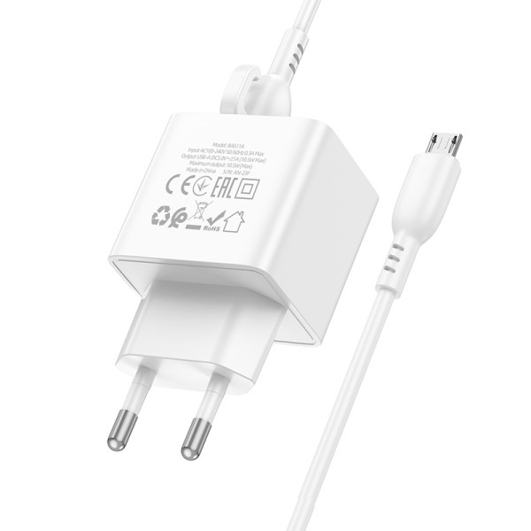 Incarcator de retea Borofone BAS11A Erudite + Cablu Micro [White]