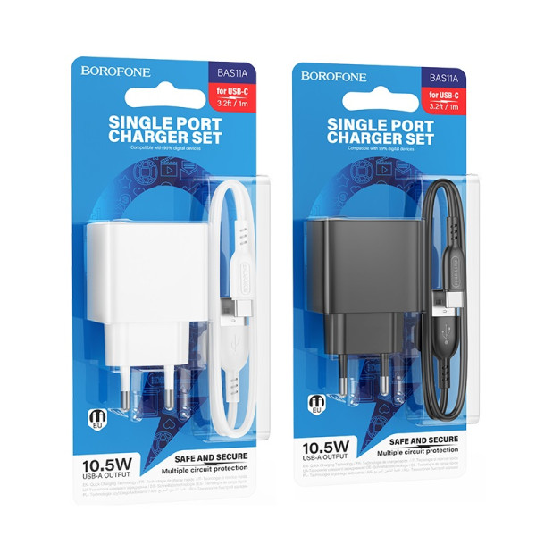 Incarcator de retea Borofone BAS11A Erudite + Cablu Type-C [White]