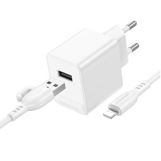 Incarcator de retea Borofone BAS11A Erudite + Cablu Lighting [White]