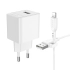 Incarcator de retea Borofone BAS11A Erudite + Cablu Lighting [White]