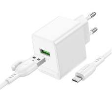 Incarcator de retea Borofone BAS12A Erudite + Cablu Micro [White]