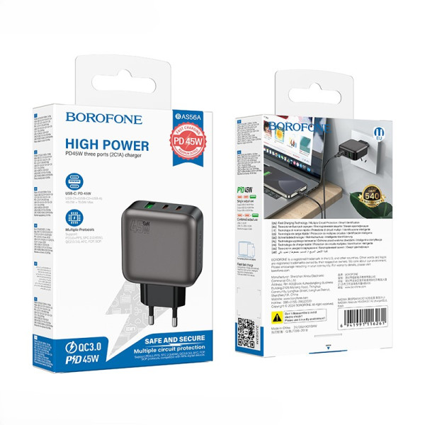 Incarcator de retea Borofone BAS56A Absolute PD45W(2C1A) charger(EU) [Black]