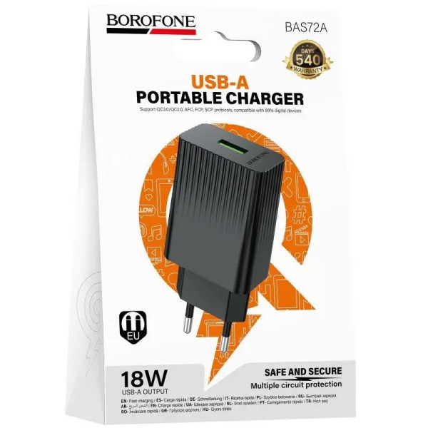 Incarcator de retea Borofone BAS72A Source single port QC3.0 charger(EU) [Black]