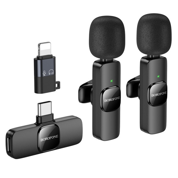 Беспроводной микрофон Borofone BFK15 Dual-mic lavalier wireless digital microphone (iP/Type-C) [Black]