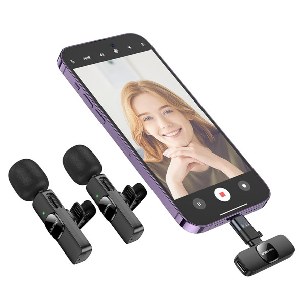 Беспроводной микрофон Borofone BFK15 Dual-mic lavalier wireless digital microphone (iP/Type-C) [Black]