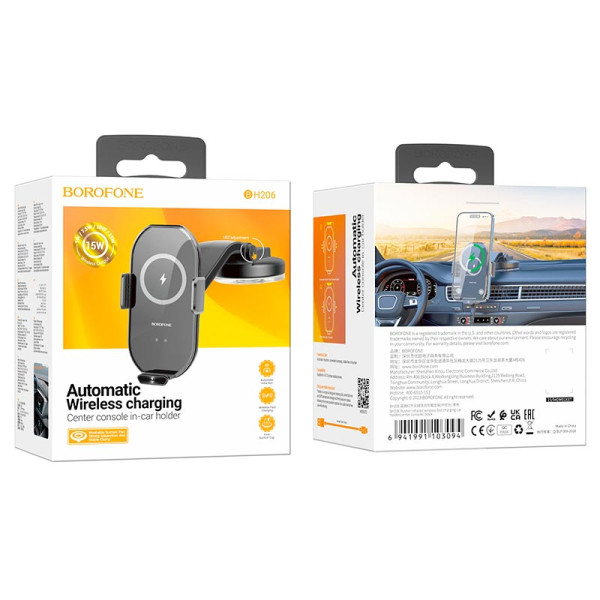 Suport Auto Borofone BH206 Rusher wireless fast charging [Black]