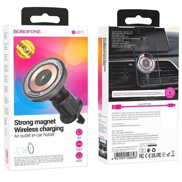 Suport auto Borofone BH211 Riley (air outlet) [Transparent-Black]