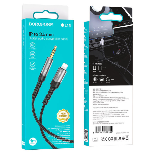 Cablu Borofone BL15 Audio AUX 3.5mm to Lightning (1m)[Black]