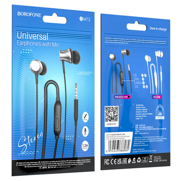 Casti Borofone BM73 Platinum universal with microphone [Metal-Gray]