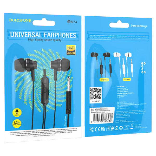 Casti Borofone BM74 Singer universal with microphone [Black]