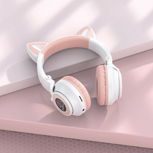 Casti Wireless Borofone BO18 Cat Ear BT headphones [White]