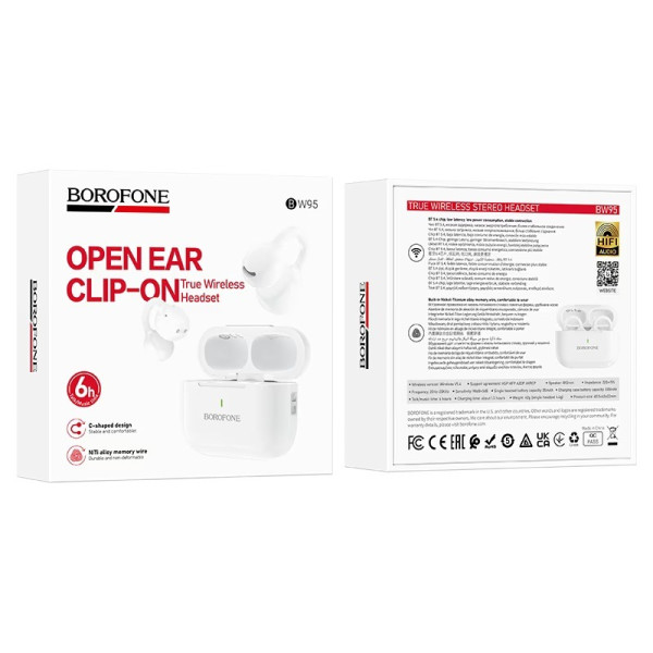 Casti Borofone BW95 Cancion clip-on true wireless BT headset [White]