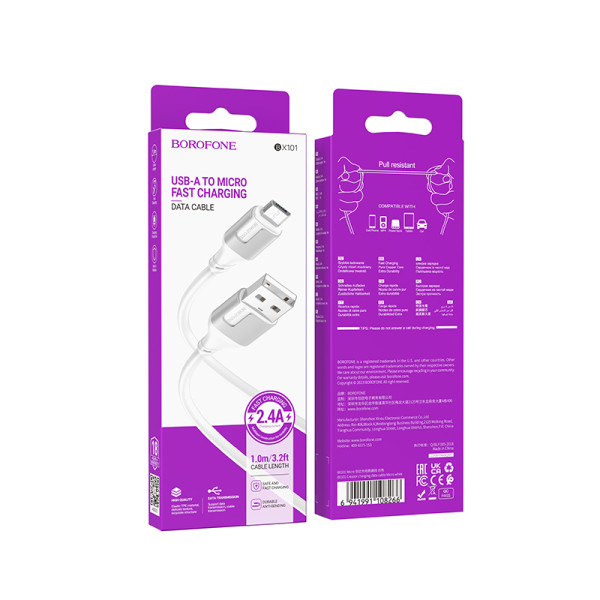 Cablu Borofone BX101 Creator charging data cable Micro USB (1m) [White]