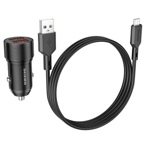 Авто-зарядка Borofone BZ19 Wisdom + Кабель Micro USB (2.4A)[Black]