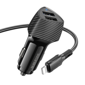 Incarcator auto Borofone BZ31A Solid dual-port car charger set(iP) [Black]