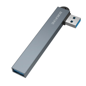 Адаптер Borofone FH1 4-in-1 converter(USB to USB2.0*3+USB3.0), metal gray [Metal-Gray]