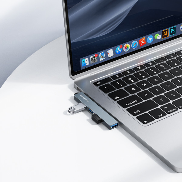 Adapter Borofone FH1 4-in-1 converter(USB to USB2.0*3+USB3.0), metal gray [Metal-Gray]