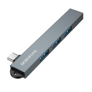 Адаптер Borofone FH1A 4-in-1 converter(USB to USB2.0*3+USB3.0), metal gray [Metal-Gray]