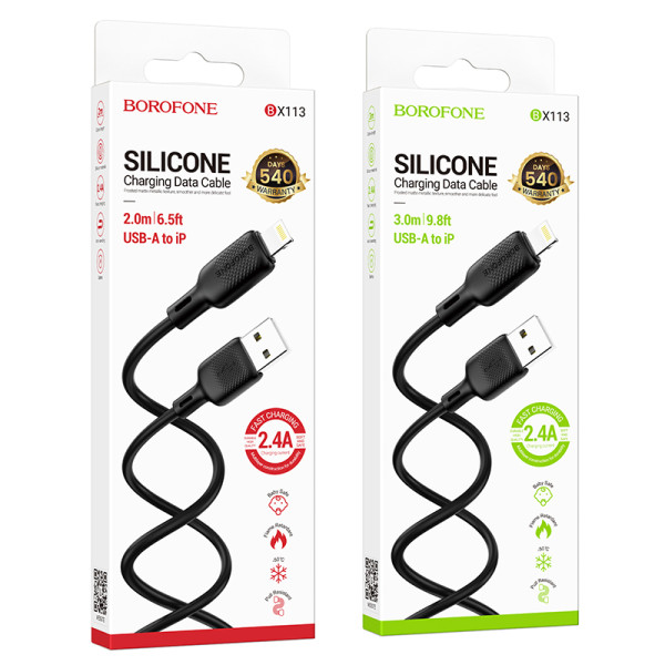 Cablu Borofone Borofone BX113 Lenny silicone charging data cable IP (L=3M) [Black]