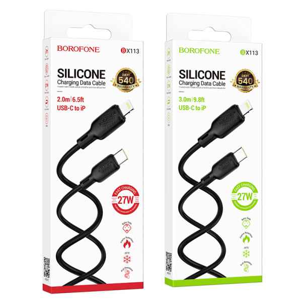 Cablu Borofone Borofone BX113 PD Lenny silicone charging data cable IP (L=3M) [Black]