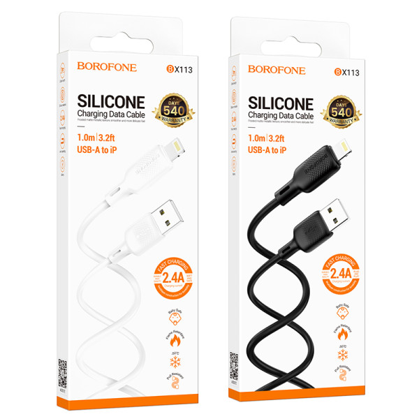 Cablu Borofone Borofone BX113 Lenny silicone charging data cable IP (L=1M) [White]